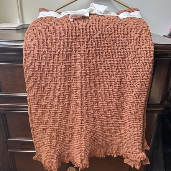 Vela Home Burnt Orange/Brown Throw Blanket Cotton 50" x 60" 100% Portugal NEW - Picture 3 of 5